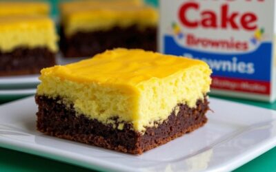 mixing brownie and yellow cake mix together