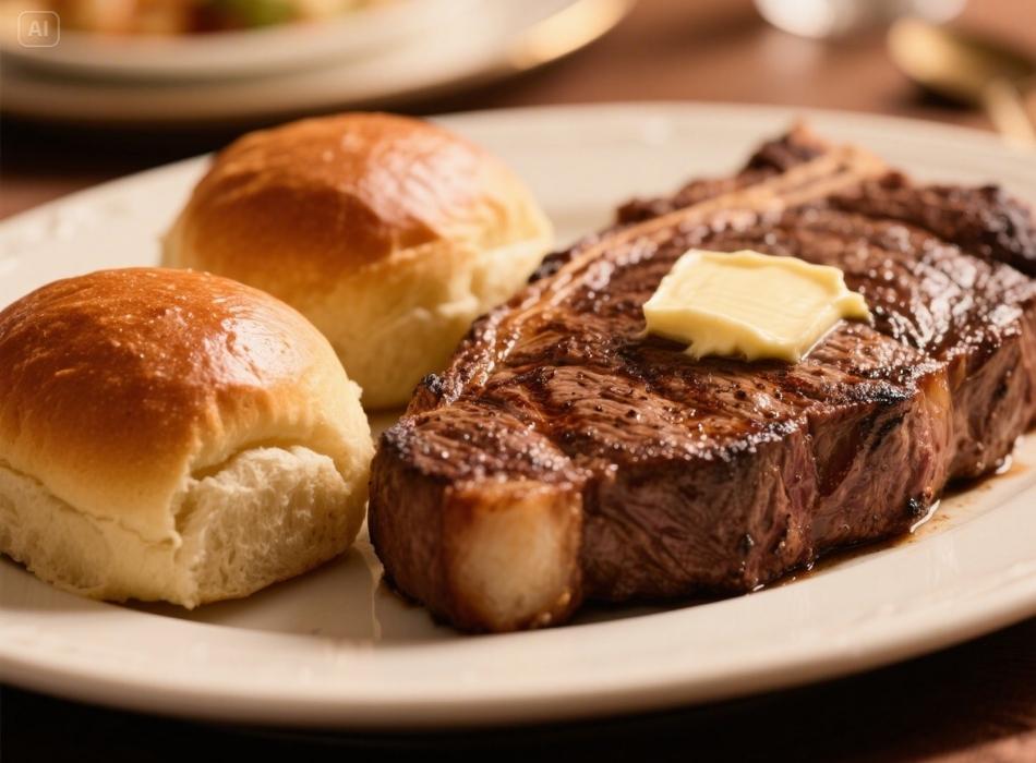 steak and rolls