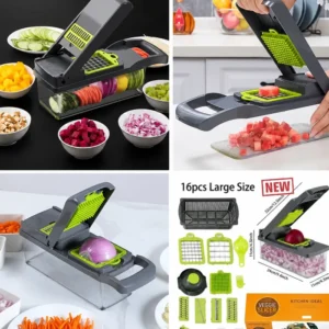 🥗 16 Pcs Multifunctional Vegetable Chopper & Slicer – Large Size Kitchen Cutter Set