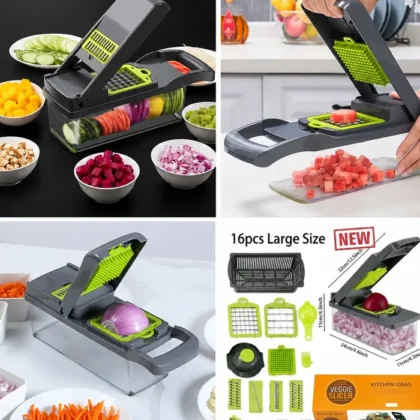 🥗 16 Pcs Multifunctional Vegetable Chopper & Slicer – Large Size Kitchen Cutter Set