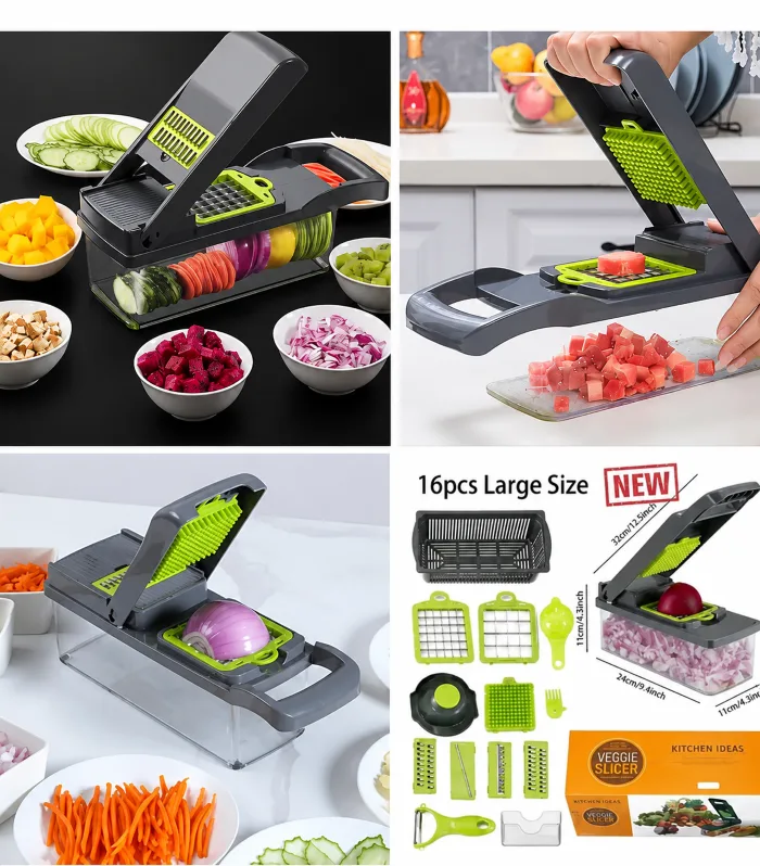 đĨ 16 Pcs Multifunctional Vegetable Chopper & Slicer â Large Size Kitchen Cutter Set